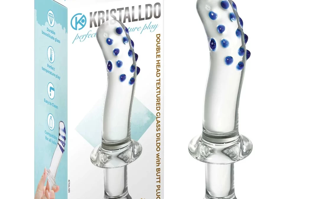 Double head textured glass dildo with butt plug – KRIS-01